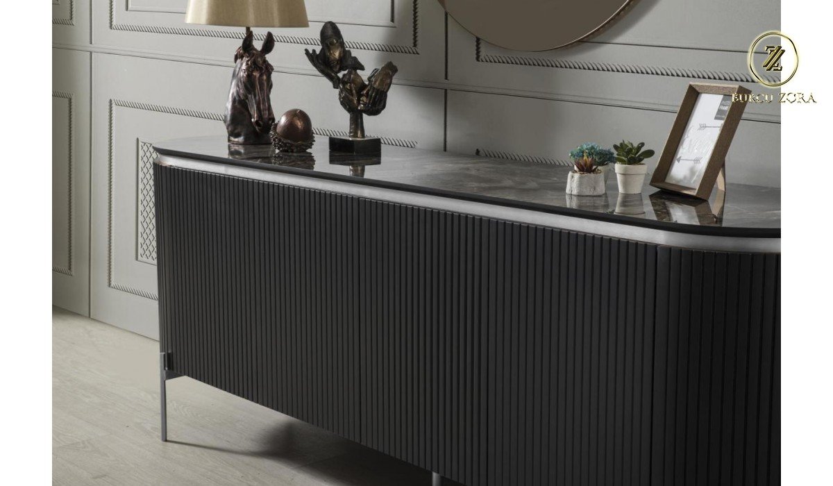 OLİVYA SİYAH KROM YEMEK ODASI TAKIMI