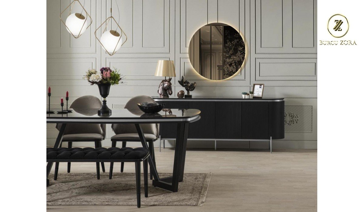 OLİVYA SİYAH KROM YEMEK ODASI TAKIMI