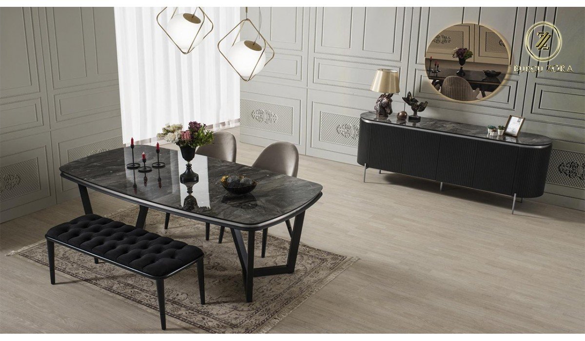 OLİVYA SİYAH KROM YEMEK ODASI TAKIMI