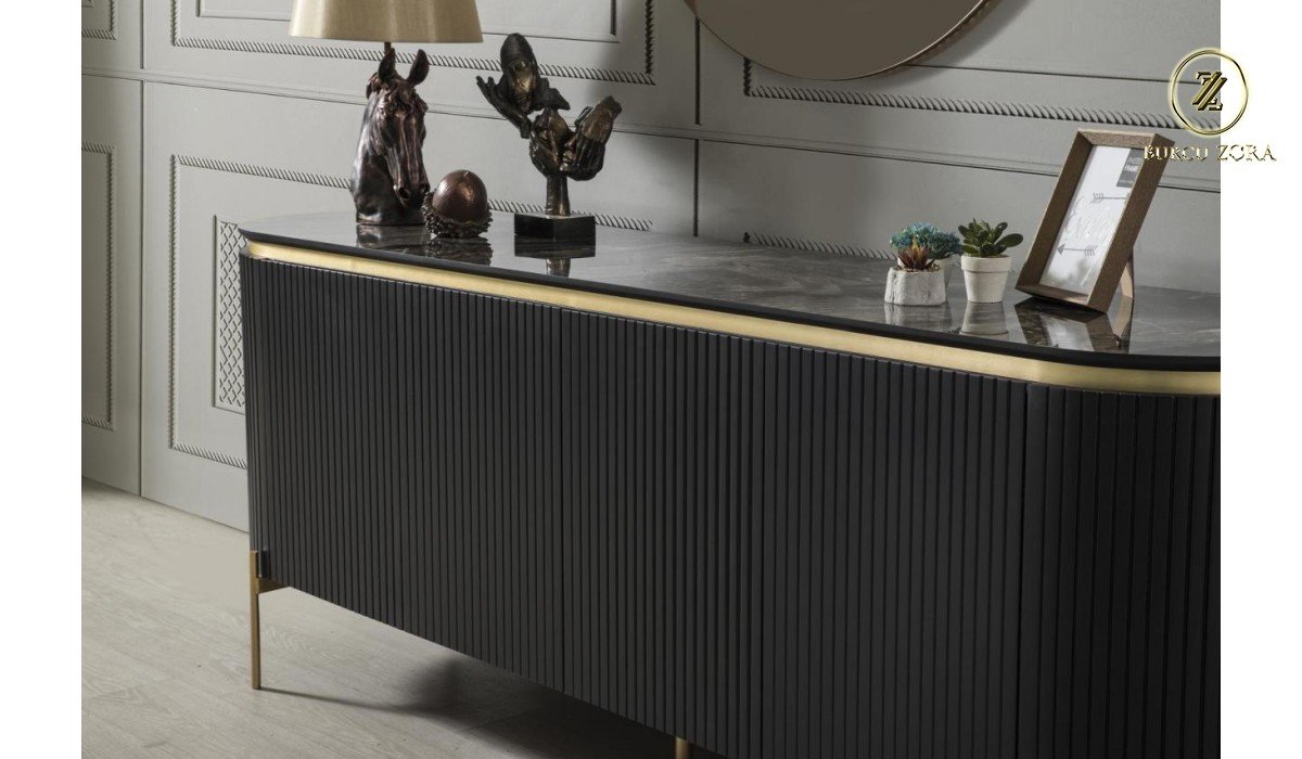 OLİVYA SİYAH GOLD YEMEK ODASI TAKIMI