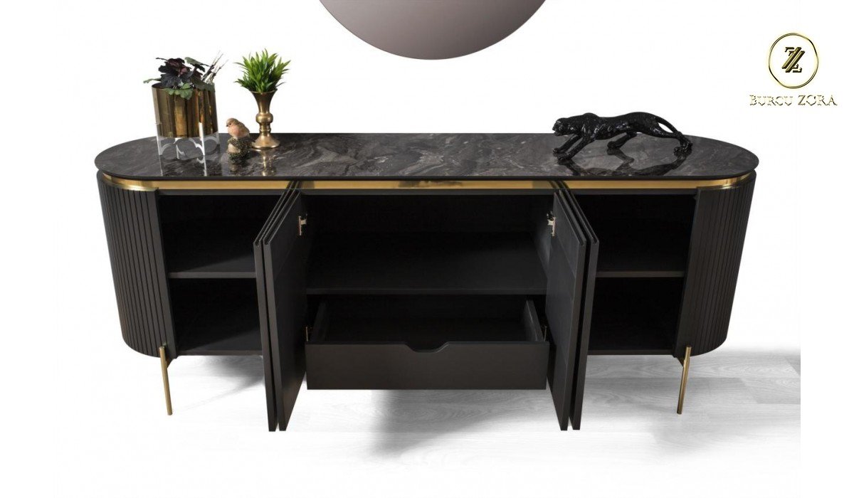 OLİVYA SİYAH GOLD YEMEK ODASI TAKIMI